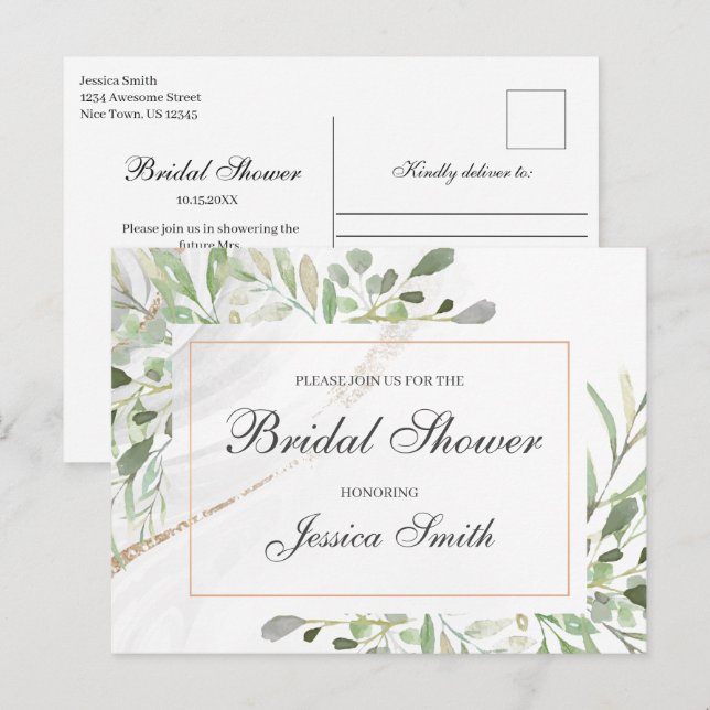 Vattenfärgspostkort för bröllopsfestinladning vykort (Fram/baksida)