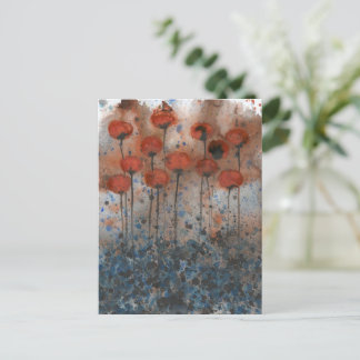 Vattenfärgspostkort med orange vallmo i blomstertr vykort