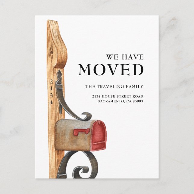 Vattenfärgspostlåda som vi har Flyttat meddelande  Vykort (Framsida)