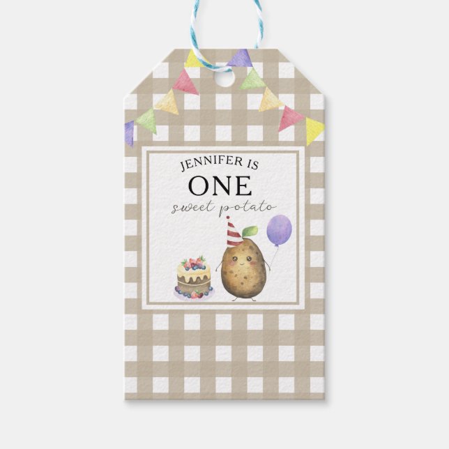 Vattenfärgspotatis 1:a födelsedag presentetikett (Framsidan)