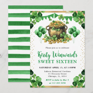 Vattenfärgspotten med guld St Patricks Sweet 16 Inbjudningar