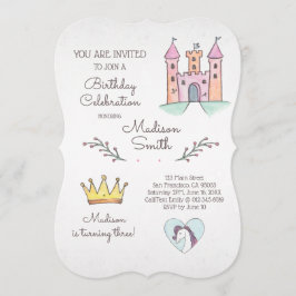 Vattenfärgsprinsessan Unicorn Birthday bjudande Inbjudningar