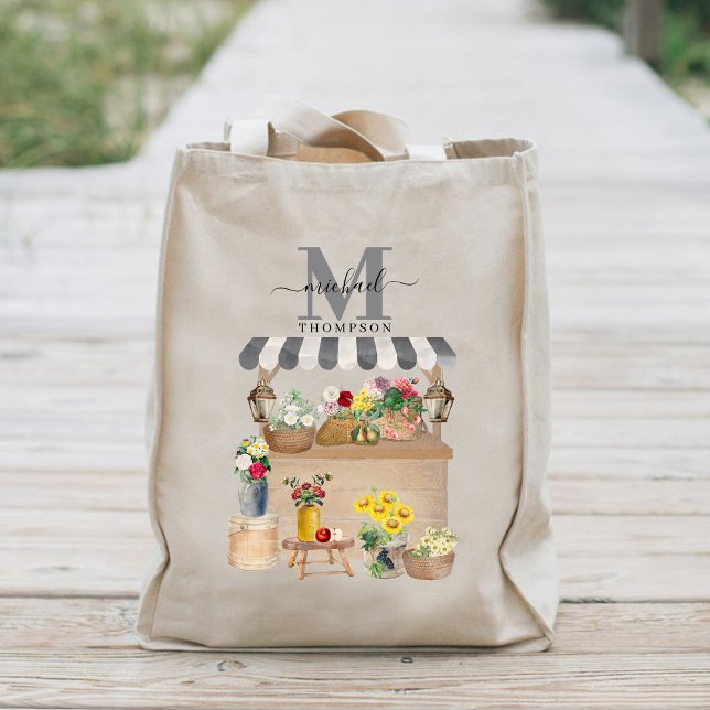 Vattenfärgsproducenters marknadsfärdigt färskvaruk tygkasse (Watercolor Farmer's Market Flower Cart Kitchen Tote Bag)