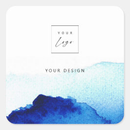 Vattenfärgsprodukt Indigo Blue Anpassningsbar Logo Fyrkantigt Klistermärke