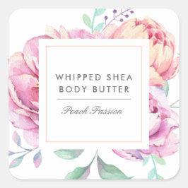 Vattenfärgsprodukt Peonies Blommigt Business Produ Fyrkantigt Klistermärke