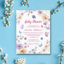Vattenfärgsprogram blommigt Butterflies Girl Baby  Inbjudningar