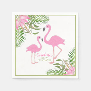 Vattenfärgsprogram Blommigt Flamingo Baby Shower Pappersservett
