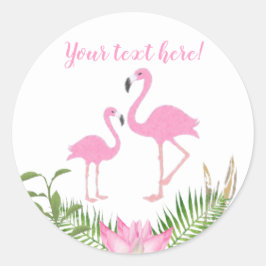 Vattenfärgsprogram Blommigt Flamingo Baby Shower Runt Klistermärke