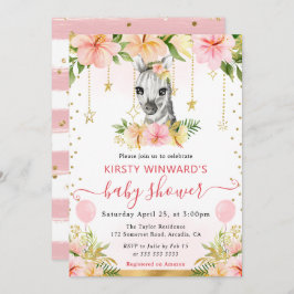 Vattenfärgsprogram Blommigt Jungle Zebra Baby Show Inbjudningar