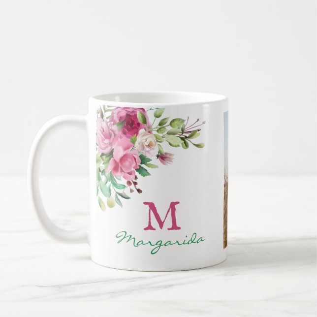 Vattenfärgsprogram Blommigt Monogram Two Photo Col Kaffemugg (Vänster)