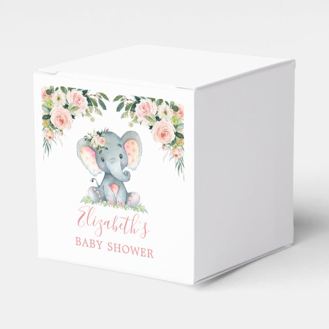 Vattenfärgsprogram Blommigt Rosa Baby Elephant Bab Presentaskar (Framsidan Sidan)
