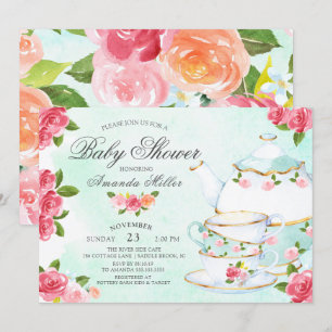 Vattenfärgsprogram Blommigt Tea Baby Shower Inbjudningar