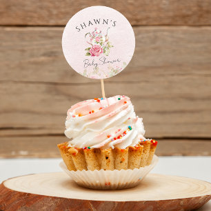 Vattenfärgsprogram Blommigt Tea Party Baby Shower Runt Klistermärke