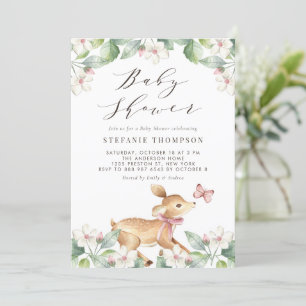 Vattenfärgsprogram Blommigt Woodland Baby Hjort Ba Inbjudningar