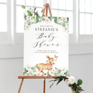 Vattenfärgsprogram Blommigt Woodland Baby Hjort Ba Poster