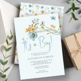 Vattenfärgsprogram blommigten en liten babyblå dus inbjudningar