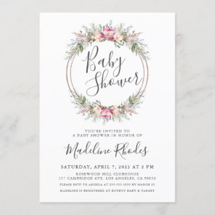 Vattenfärgsprogram, Blommigten Lush Baby Shower Inbjudningar