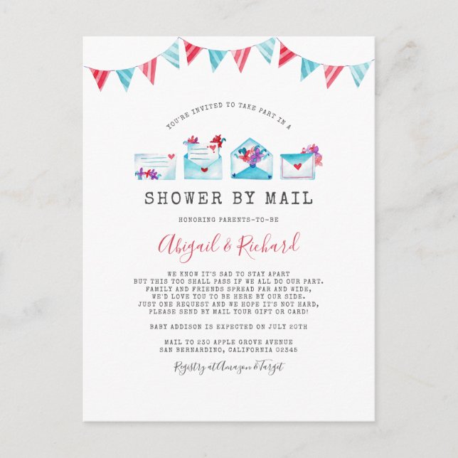 Vattenfärgsprogram Brev Avstånd långsamt visningsp Inbjudan Vykort (Framsida)