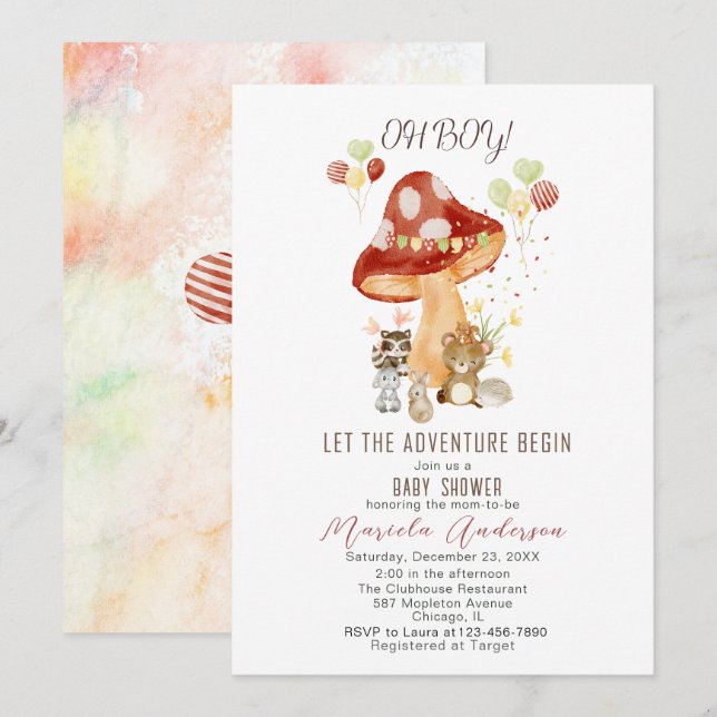 Vattenfärgsprogram Elegant Woodland Party Baby Sho Inbjudningar (Fram/baksida)
