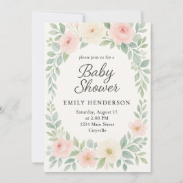 Vattenfärgsprogram Eleganten Pastel Blommigt Baby  Inbjudningar