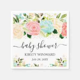 Vattenfärgsprogram för Rosa och moderblommor, baby Pappersservett