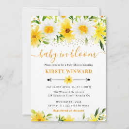 Vattenfärgsprogram Gult sommarblommor Babykläder Inbjudningar