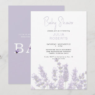 Vattenfärgsprogram Lavender Blommigt Baby Shower I Inbjudningar