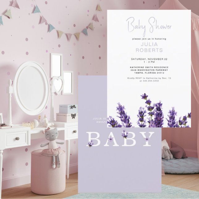Vattenfärgsprogram Lavender Blommigt Baby Shower I Inbjudningar (Skapare uppladdad)