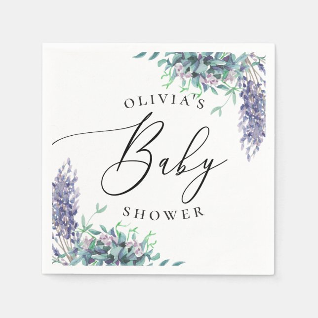 Vattenfärgsprogram lila lavender blommigt babydusc pappersservett (Framsidan)