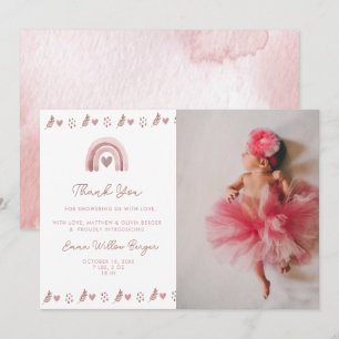 Vattenfärgsprogram Rosa Boho Baby Shower Tack Kort