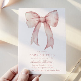 Vattenfärgsprogram Rosa Bow Girl Baby Shower Inbjudningar