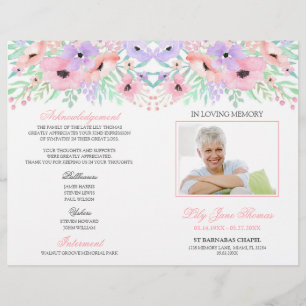Vattenfärgsprogram Rosa Flowers Funeral Program