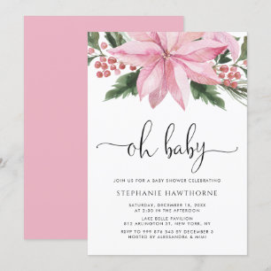 Vattenfärgsprogram Rosa Poinsettia Winter Baby Sho Inbjudningar