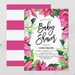 Vattenfärgsprogram Rosa Poinsettias Blommigt Babyk Inbjudningar