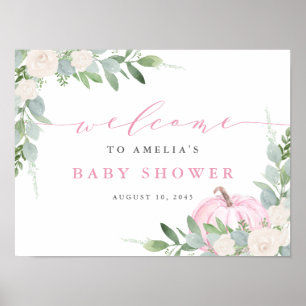 Vattenfärgsprogram Rosa Pumpkin Greenery Fall Baby Poster