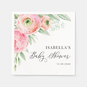 Vattenfärgsprogram Rosa Ranunculus Flowers Baby Sh Pappersservett