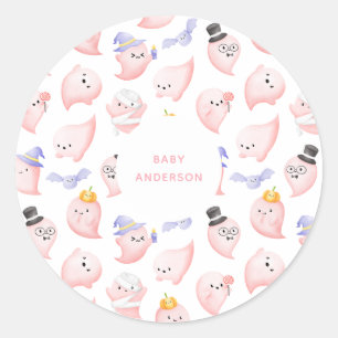 Vattenfärgsprogram Rosa Spöken Halloween Baby Show Runt Klistermärke