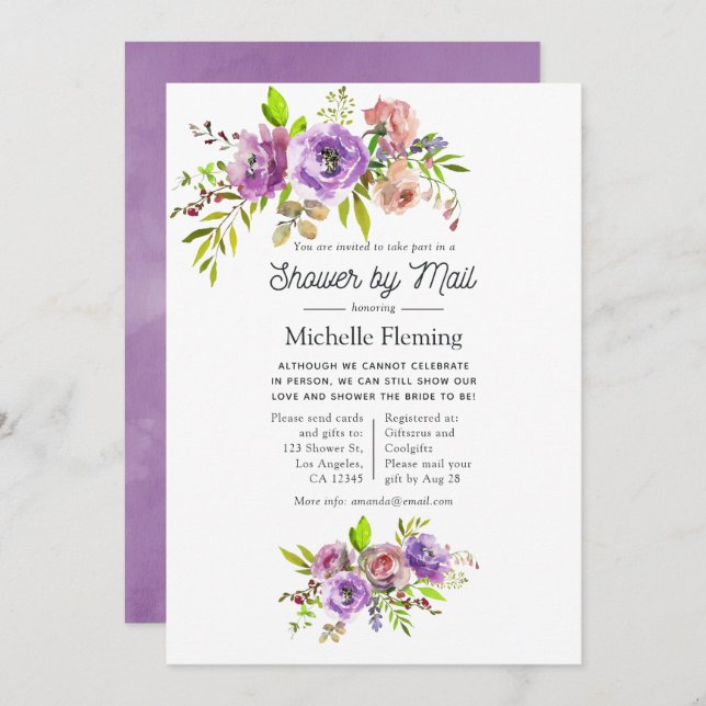 Vattenfärgsprogram Vår Baby Shower Blommigt by Mai Inbjudningar (Fram/baksida)