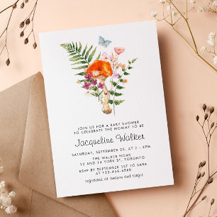 Vattenfärgsprogram Vild Mushroom Baby Shower Inbjudningar