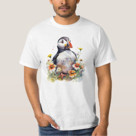 VattenfärgsPuffin i en färglös blomma Fält T Shirt