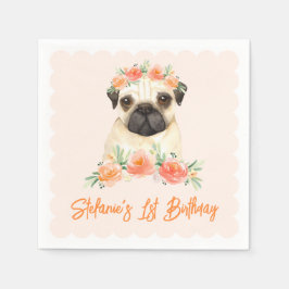 VattenfärgsPug och persikoblommor första födelseda Pappersservett