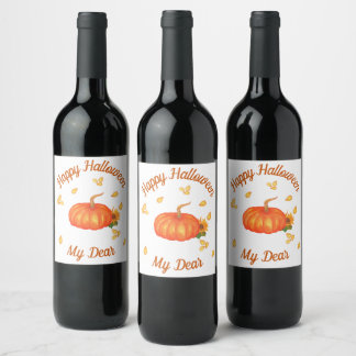 Vattenfärgspumpa med orange lycklig Hallowen Vinflaska Etikett