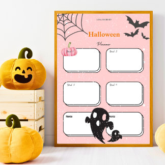 vattenfärgspumpanspöke Halloween Planner rosa Poster