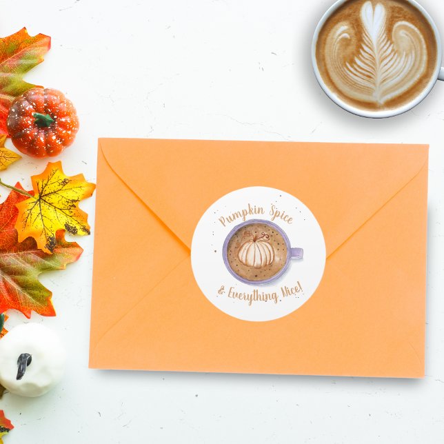 Vattenfärgspumpkin Latte Pumpkin Spice Runt Klistermärke (A watercolor Pumpkin Spice sticker for your mail and crafts!)