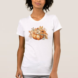 Vattenfärgspumpkin med blommor- t shirt