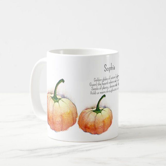 Vattenfärgspumpkin med Dikt Kaffemugg (Framsida vänster)