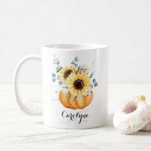 Vattenfärgspumpkin med Personligen Solblommor Kaffemugg