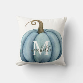 Vattenfärgspumpkin Monogrammed Boho Fall Decor Kudde