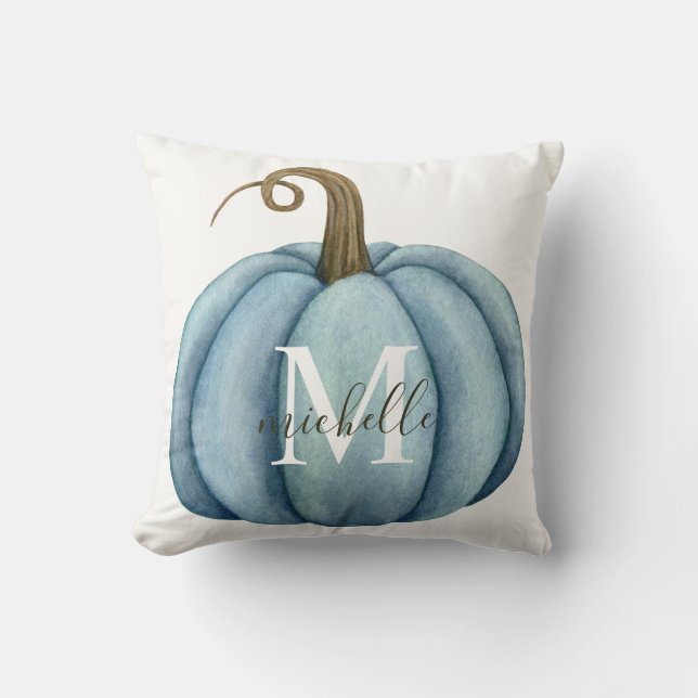 Vattenfärgspumpkin Monogrammed Boho Fall Decor Kudde (Framsida)