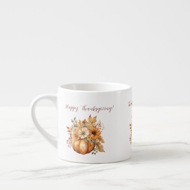 Vattenfärgspumpkin och Flowers- Espressomugg (Vänster)